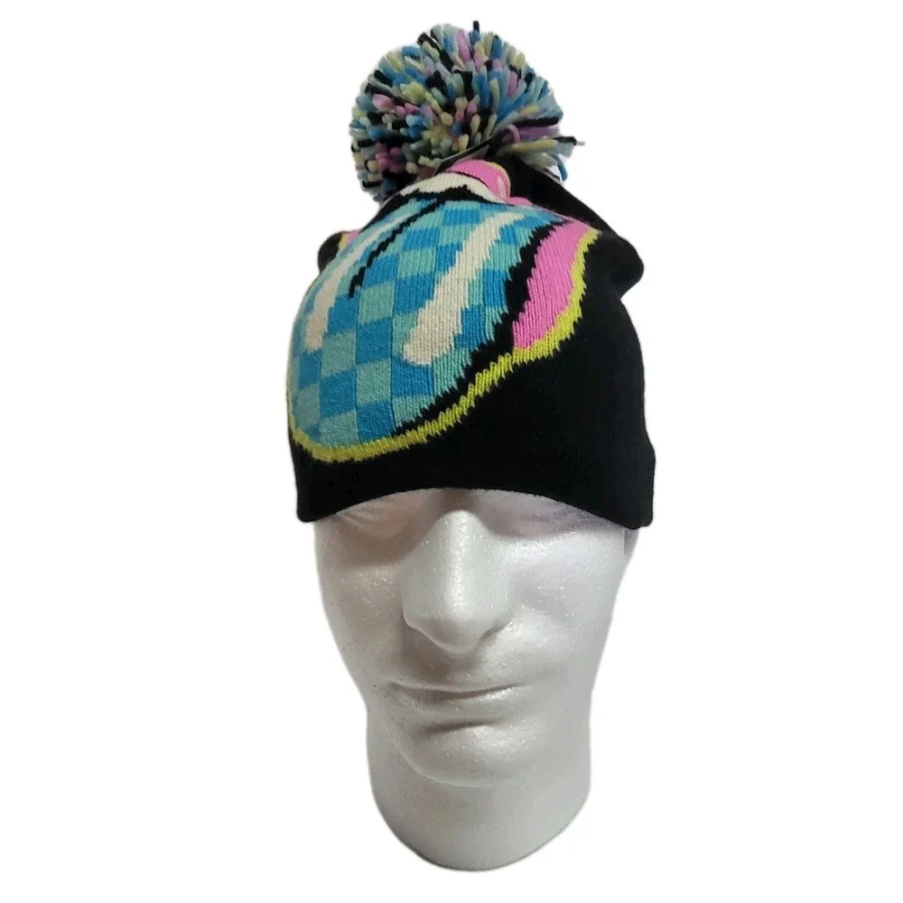 Rolling Stones Pom Beanie Winter Hat, ‎ Classic Checkered Tongue Logo NWT